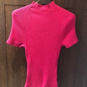 Hot pink t shirt sweater cowl neck Isaac mizrahi